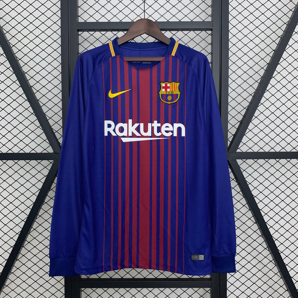 Camisa Barcelona I 17/18 Retrô Manga Longa Vermelha/Azul Nike