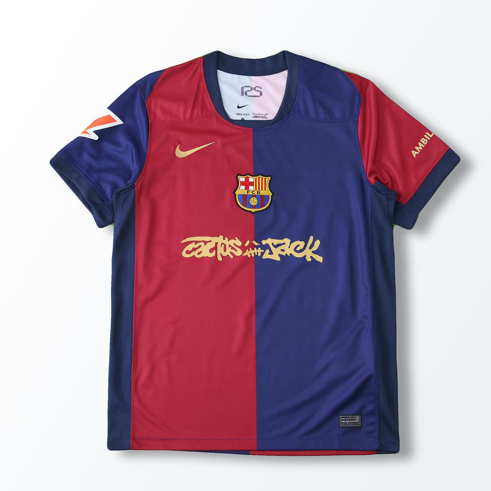 Camisa Barcelona x Travis Scott Home Vermelha/Azul Masculina Nike