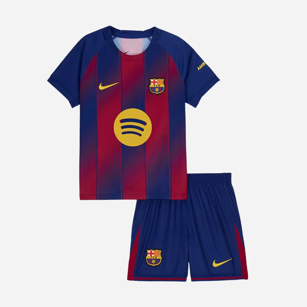 Conjunto Infantil Barcelona I 2025/26 Vermelho/Azul Nike