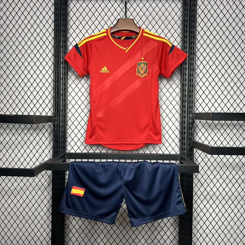 Conjunto Infantil Seleção Espanha I Retrô 2012 Vermelho e Azul Adidas