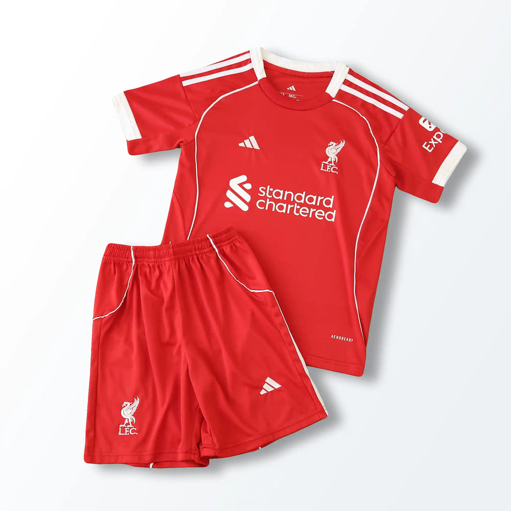 Conjunto Infantil Liverpool I 2025/26 Vermelho Adidas