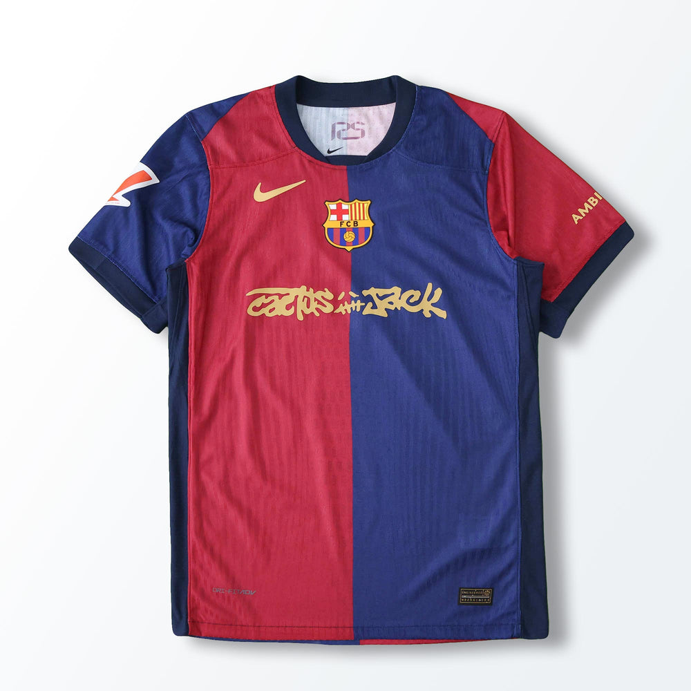 Camisa Barcelona x Travis Scott Home 2024/25 Vermelha/Azul Masculina - Jogador Nike