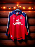 Camisa Bayern de Munique I 1999/2000 Retrô Manga Longa Vermelha/Azul