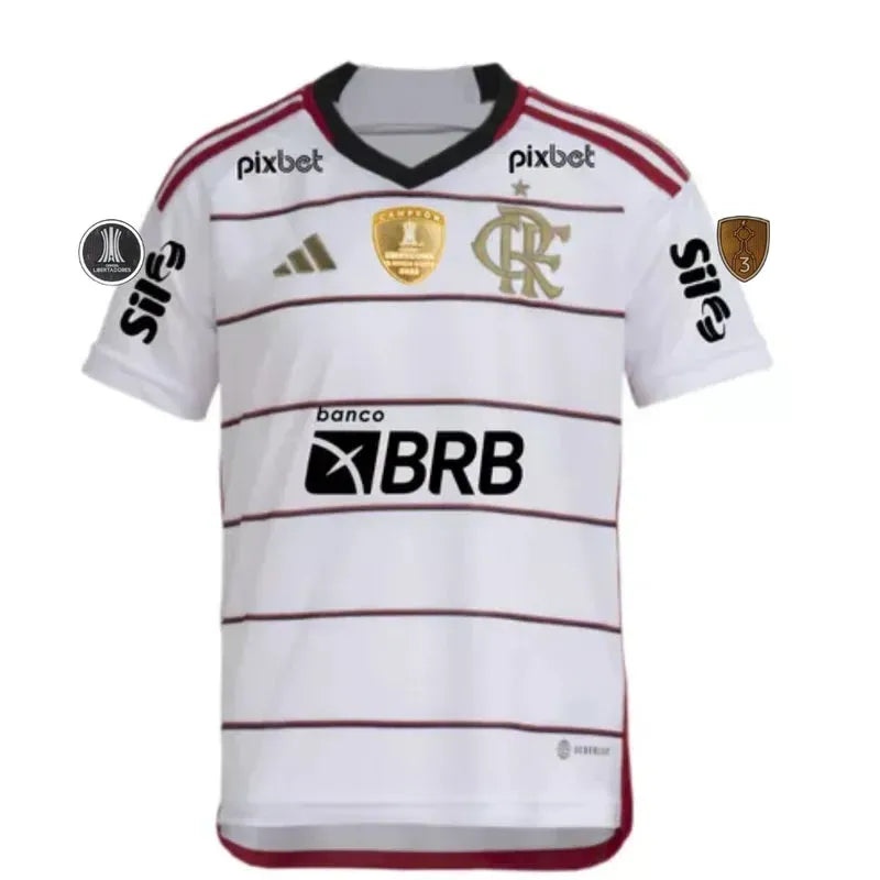 Camisa Flamengo II 23/24 com Patrocínios e Patches Libertadores Branca Masculina Adidas