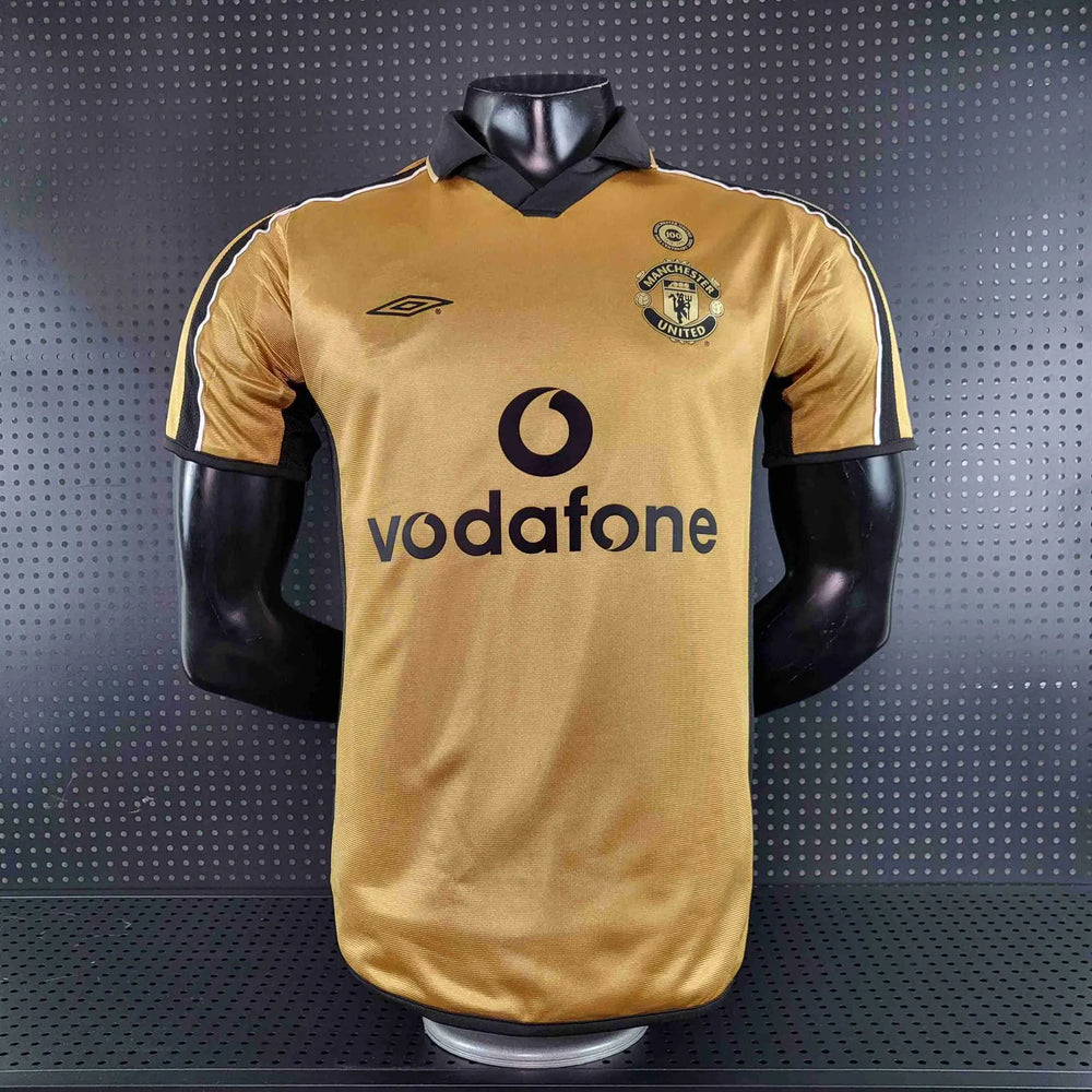 Camisa Manchester United Dupla Face 100 Anos Retrô 2001/2002 Branca / Dourada Masculina Umbro