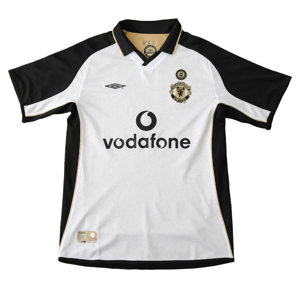 Camisa Manchester United Dupla Face 100 Anos Retrô 2001/2002 Branca / Dourada Masculina Umbro