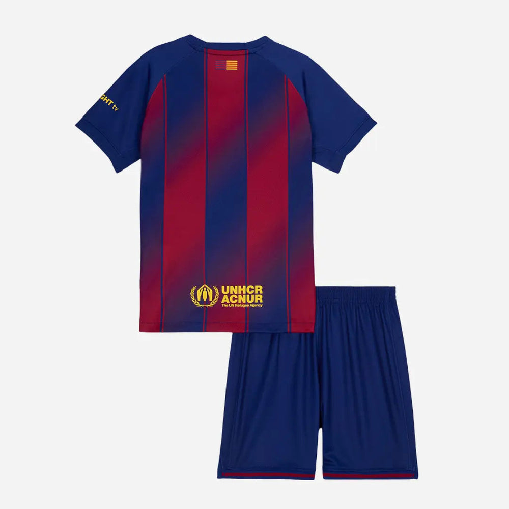 Conjunto Infantil Barcelona I 2025/26 Vermelho/Azul Nike