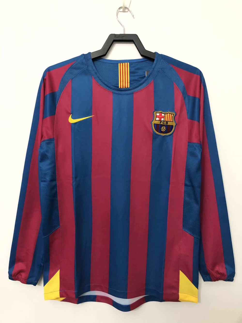 Camisa Barcelona I 2005/2006 Retrô Manga Longa Vermelha/Azul Nike