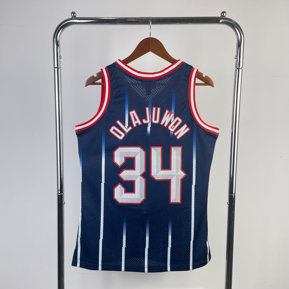 Regata Houston Rockets Mitchell & Ness Olajuwon #34 Retrô 96/97 Azul Mitchell & Ness