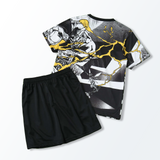 Conjunto Infantil Real Madrid x Marvel 2026 Edição Especial Pré-Jogo Preto e Branco