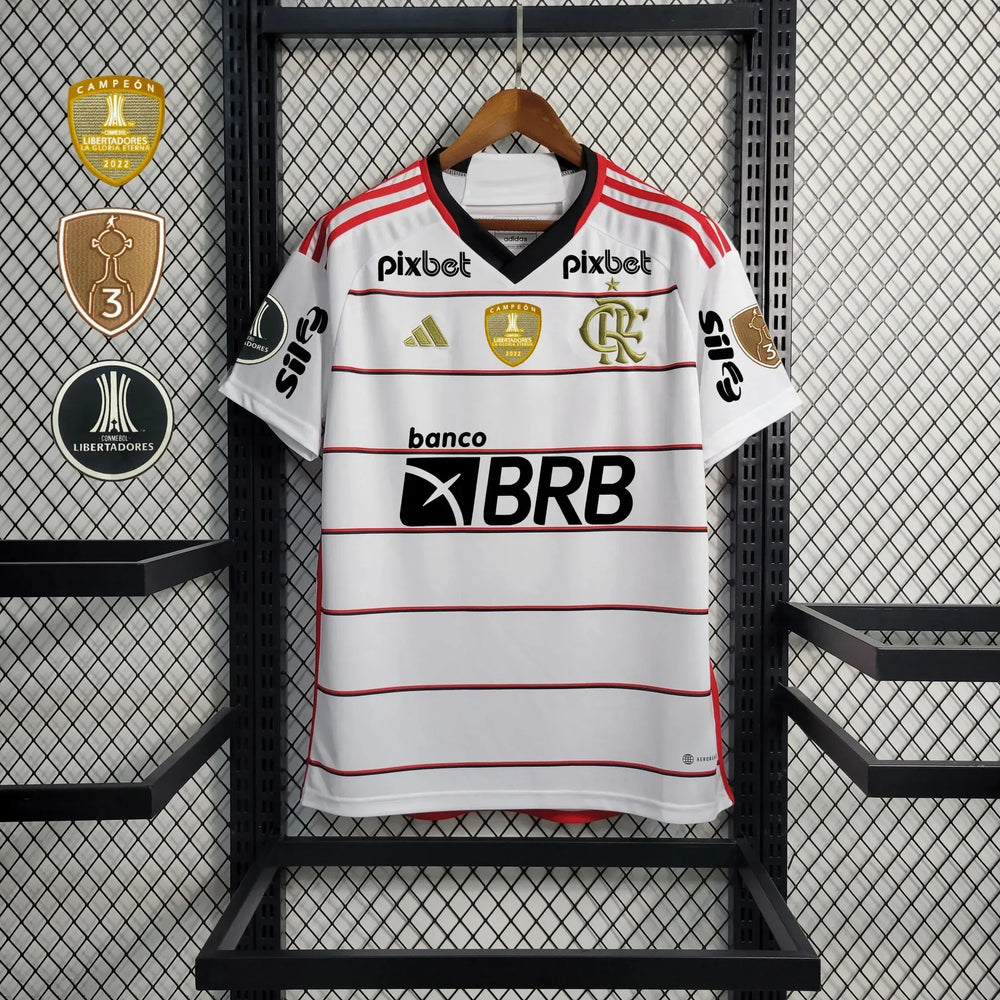 Camisa Flamengo II 23/24 com Patrocínios e Patches Libertadores Branca Masculina Adidas