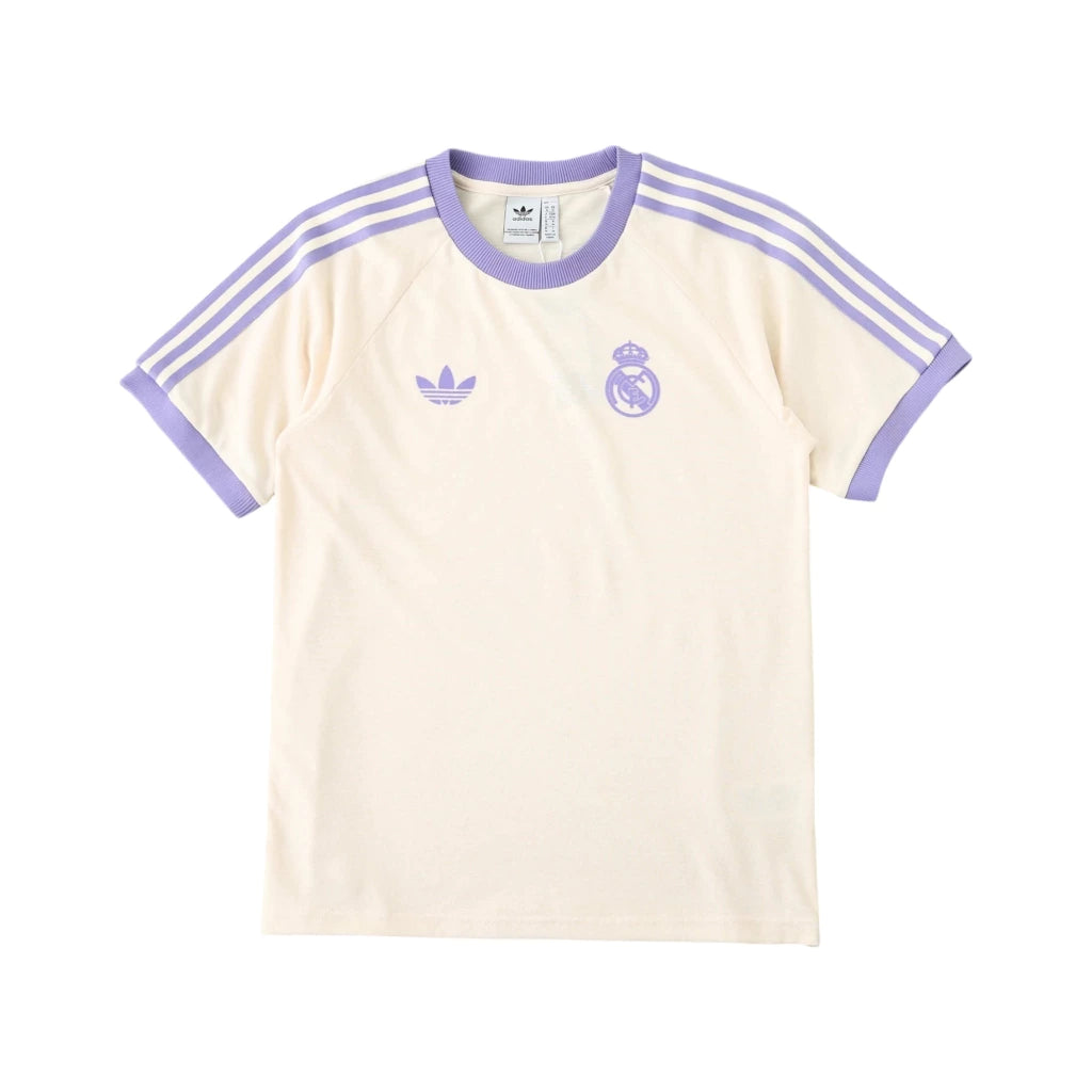 Camisa Real Madrid Originals Adicolor 3 Stripes Creme e Lilás
