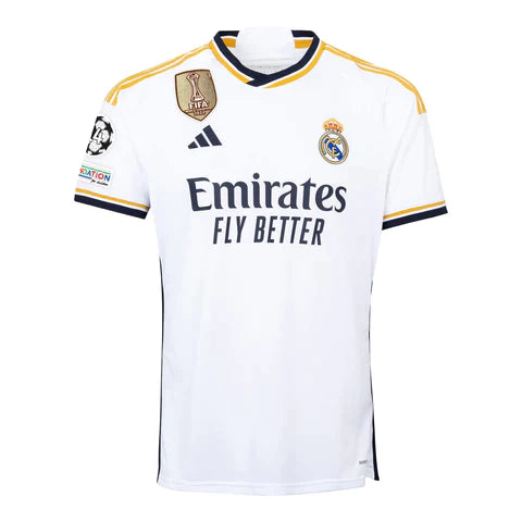Camisa Real Madrid I 23/24 + Patches Branca Masculina